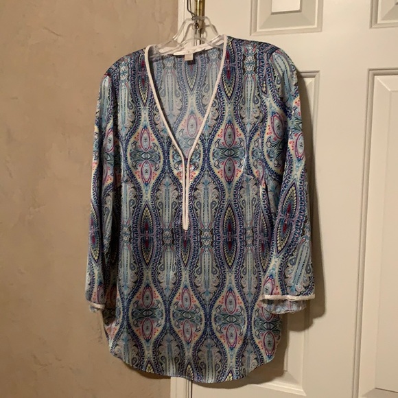 Boston Proper Blouse Multicolor Paisley Tunic, Size 10 - Picture 1 of 4